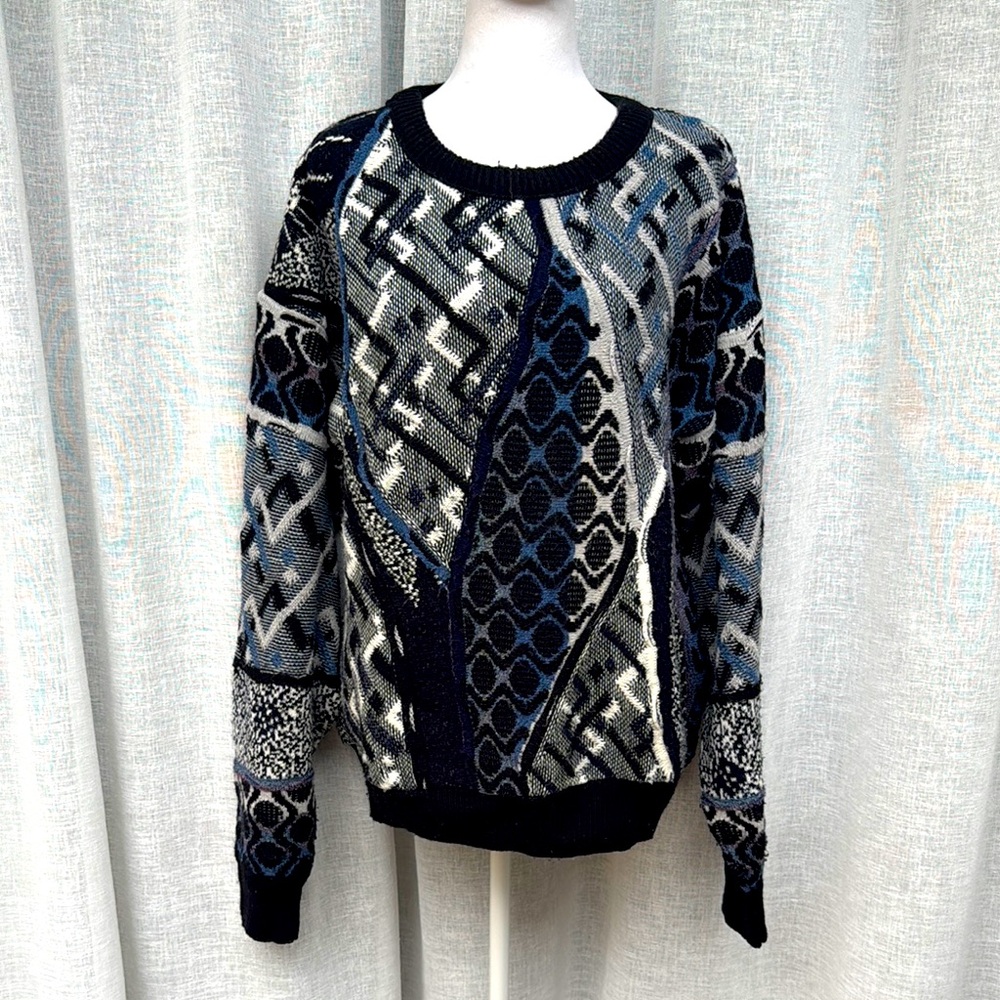 Alan Stuart Black and Blue abstract coogie style Crew Neck Sweater